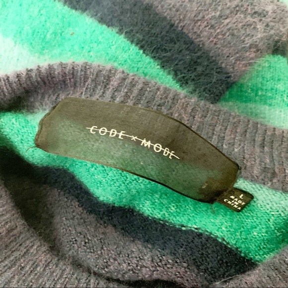 Code x Mode Sweater Women Large Blue Green Striped Crew Neck Pullover Cozy Soft - Picture 6 of 7